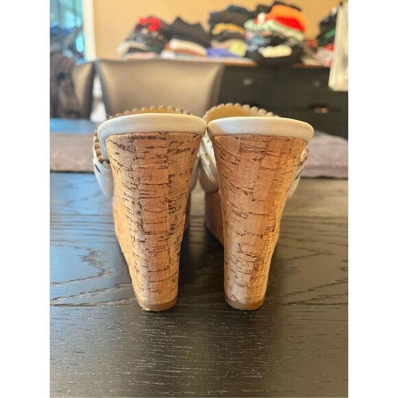 Victoria’s Secret Vintage White Cut Out Logo Cork Wedge Sandals sz 6.5 - Picture 7 of 8